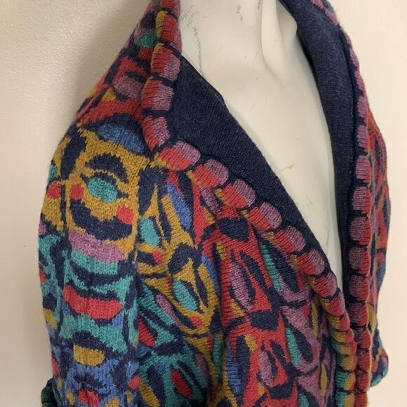 KOLOR KNOTS 100% wool made in Ireland women’s sweater cardigan colorful - Picture 3 of 15
